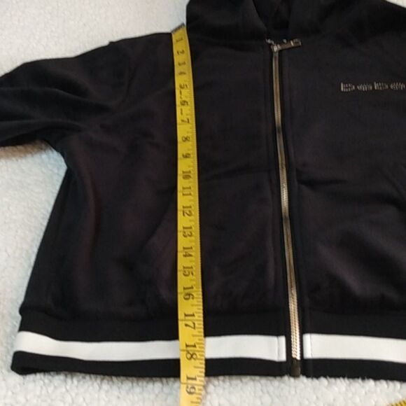 Bebe Black Velour Hooded Jacket W/ Rhinestone Logo - Picture 14 of 16